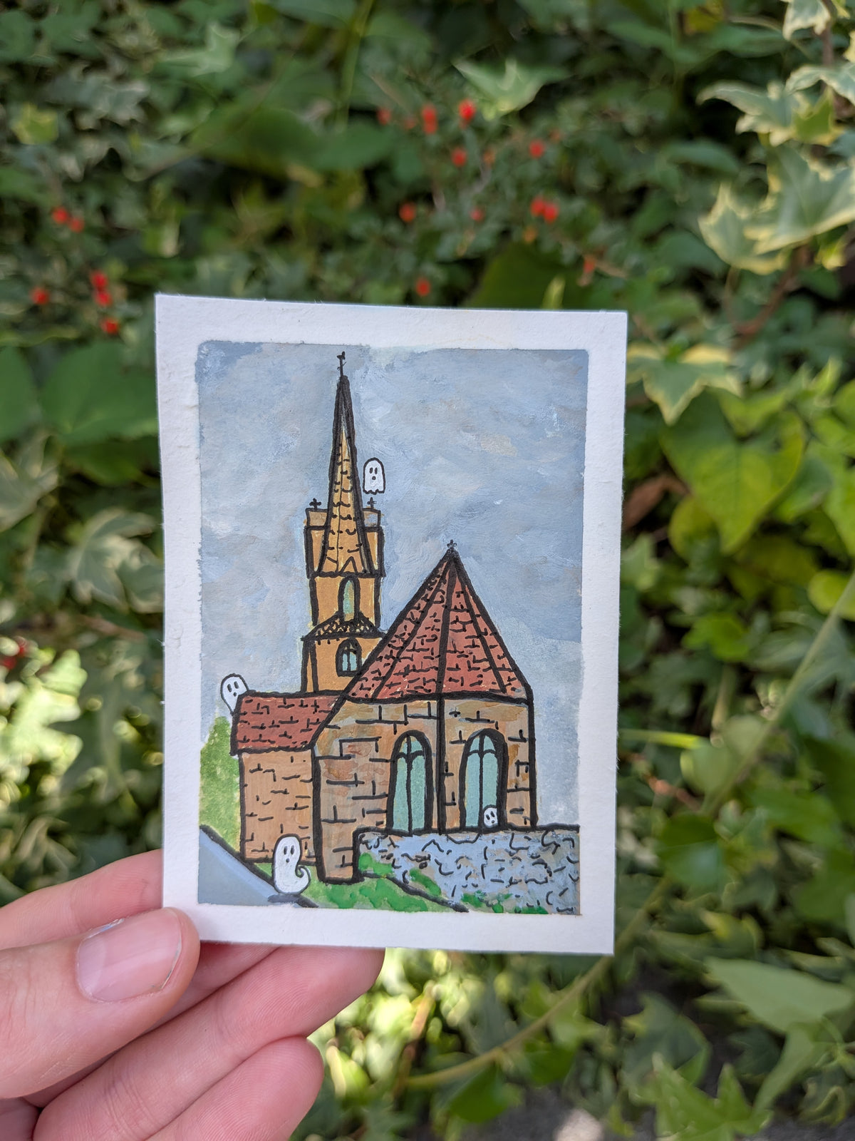 Church Ghosts Original Signed ACEO | spooky building
