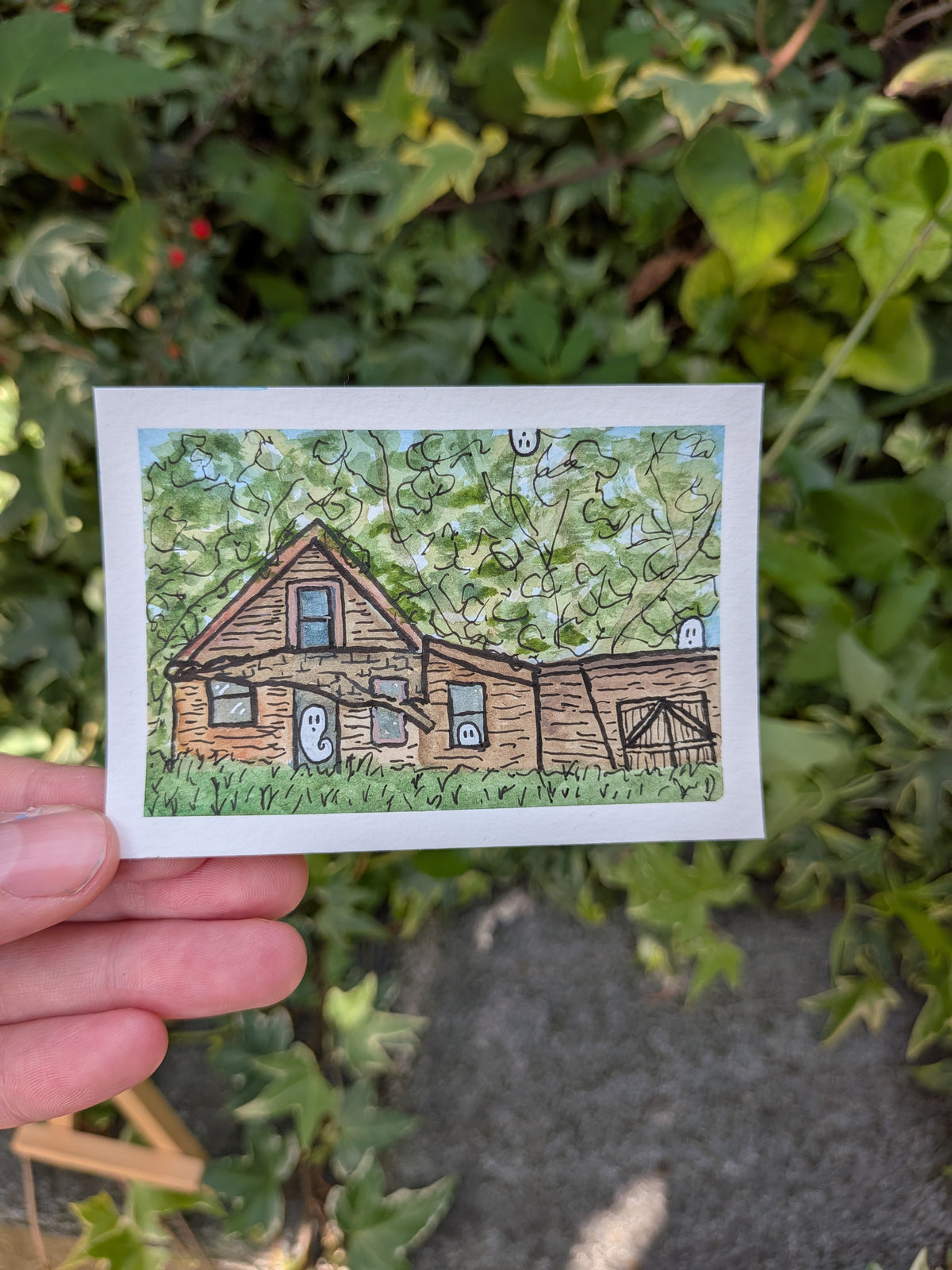Abandoned House Ghosts Original Signed ACEO | spooky building