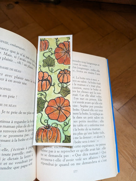 Original Pumpkin Watercolor Bookmark | signed reading art