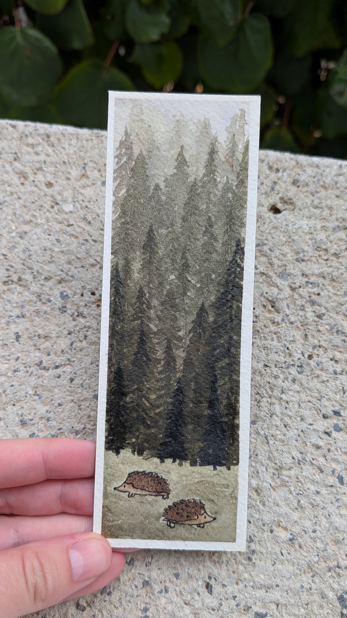 Original Misty Forest Hedgehog Watercolor Bookmark | signed reading art