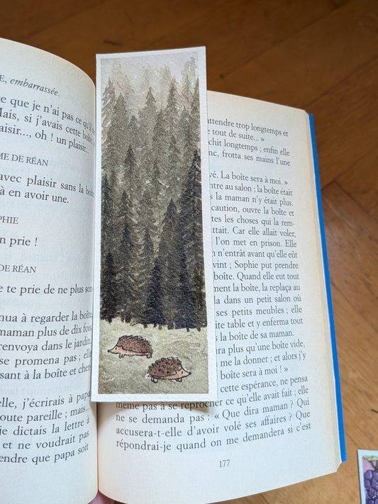 Original Misty Forest Hedgehog Watercolor Bookmark | signed reading art
