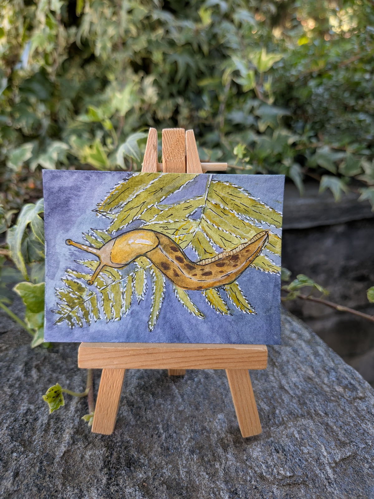 Bananenschnecke Original ACEO | skurriles Waldtier