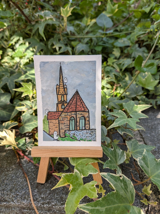 Church Ghosts Original Signed ACEO | spooky building
