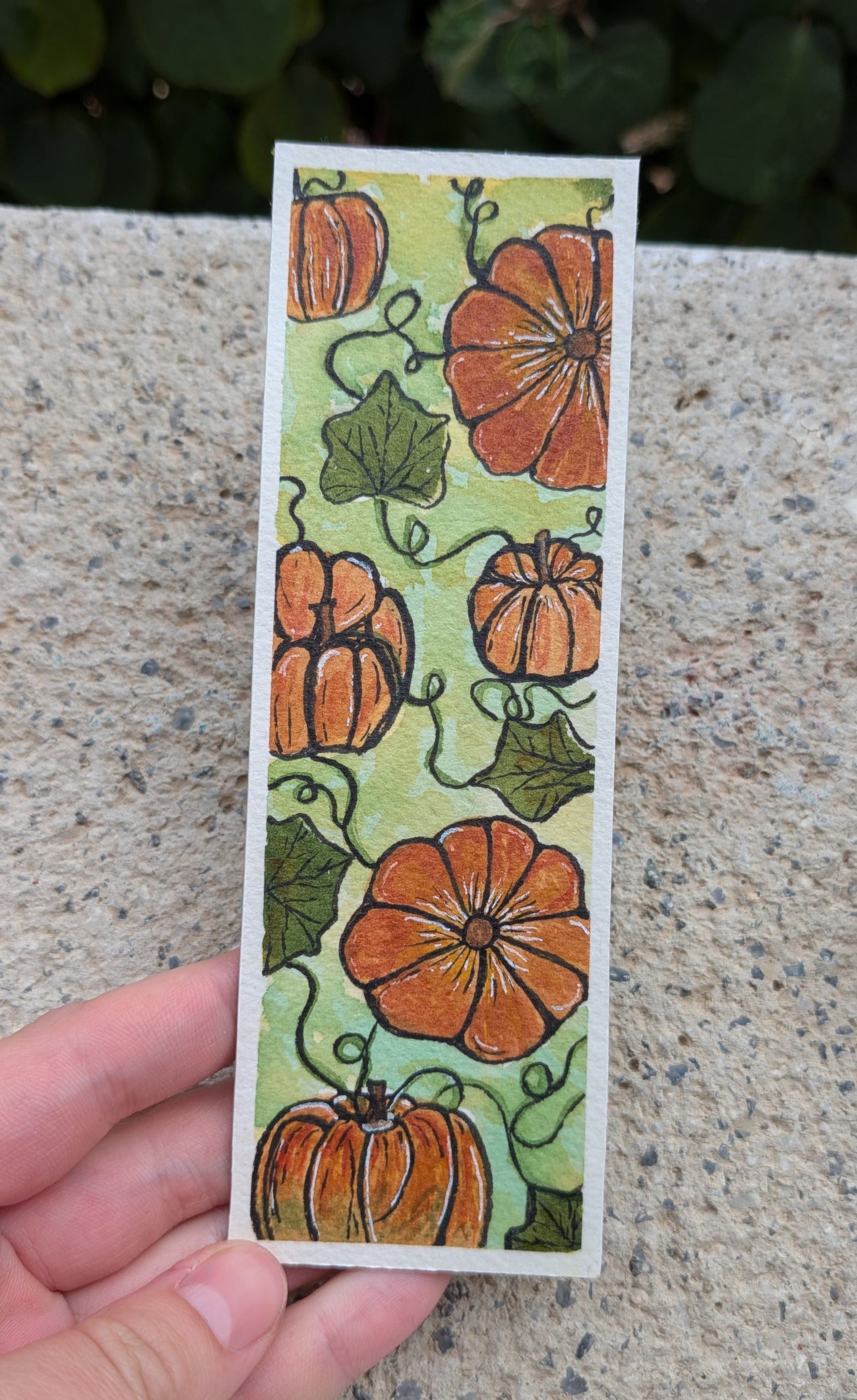 Original Pumpkin Watercolor Bookmark | signed reading art