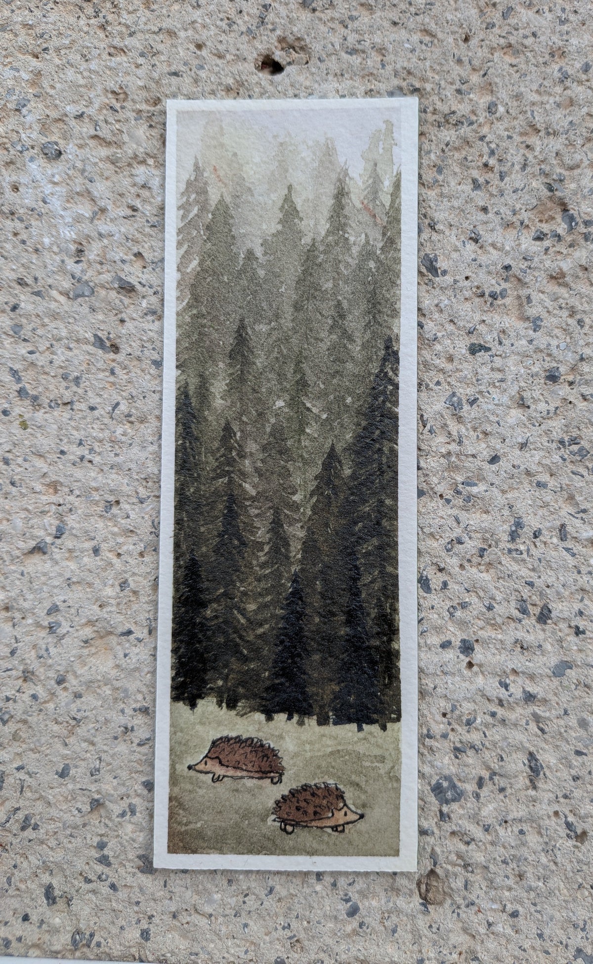 Original Misty Forest Hedgehog Watercolor Bookmark | signed reading art
