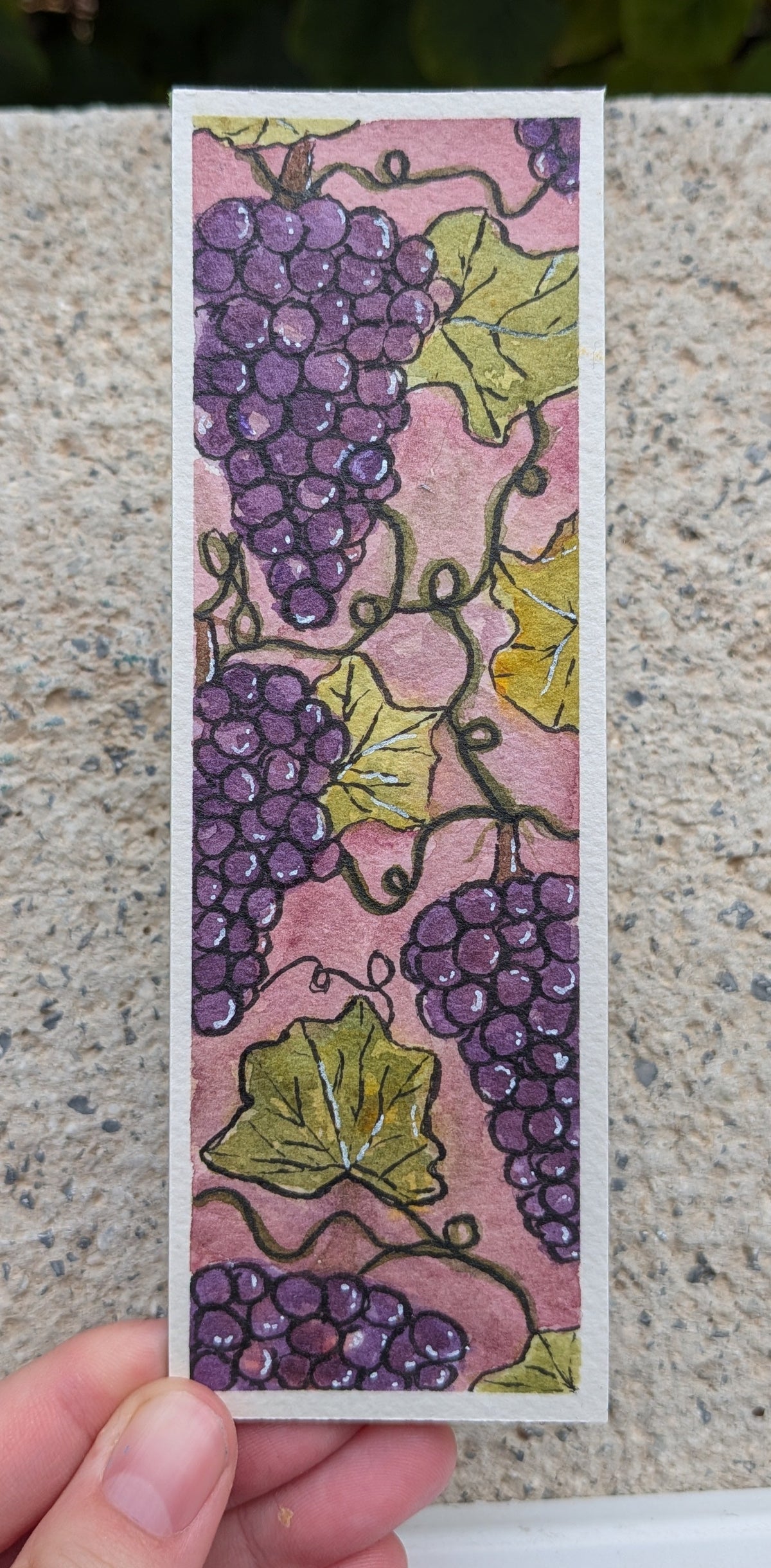 Original Grape Watercolor Bookmark | signed reading art