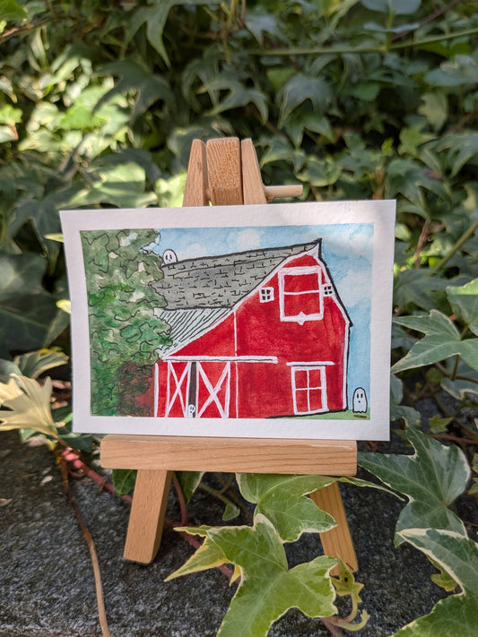 Barn Ghosts Original Signed ACEO | spooky farm building