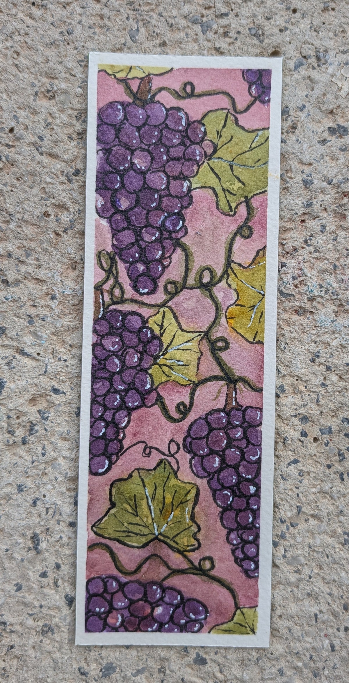 Original Grape Watercolor Bookmark | signed reading art