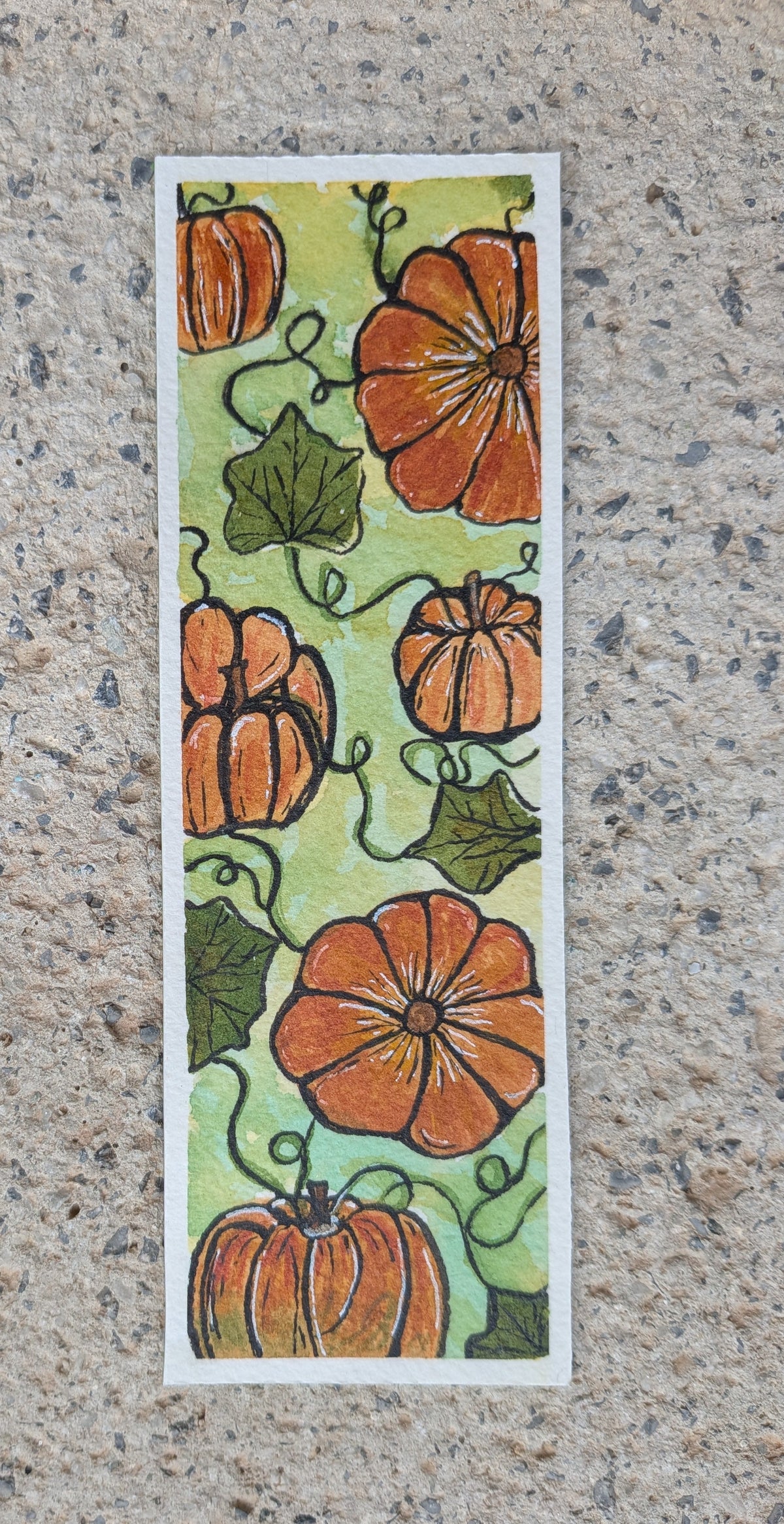 Original Pumpkin Watercolor Bookmark | signed reading art